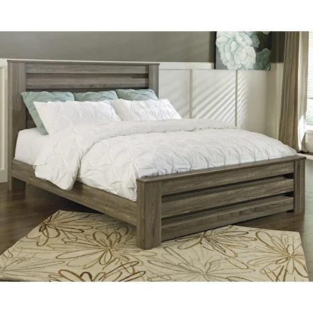 King Panel Bed in Warm Gray Rustic Finish