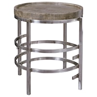 Round End Table with Solid Wood Top and Polished Chrome Base