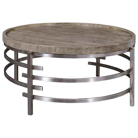 Round Cocktail Table with Solid Wood Top and Polished Chrome Base