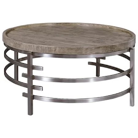 Round Cocktail Table with Solid Wood Top and Polished Chrome Base