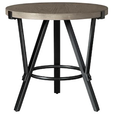 Industrial Round End Table with Steel Frame and White Oak Veneer Top