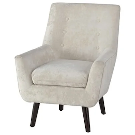 Mid-Century Modern Accent Chair in Ivory Crushed Velvet