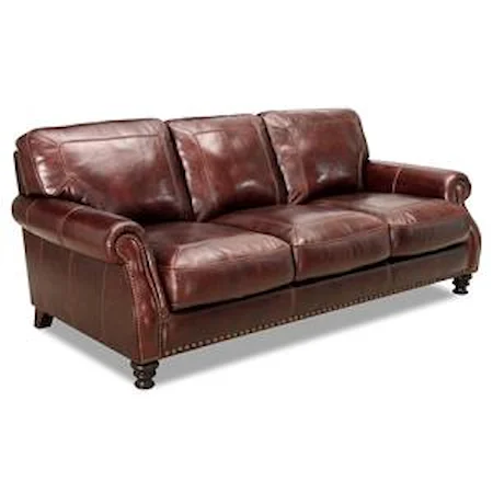Rolled Arm Leather Sofa With Nailhead Trim