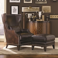 Traditional Top Grain Brown Leather Wing Back Chair & Ottoman Set with Nailhead Trim