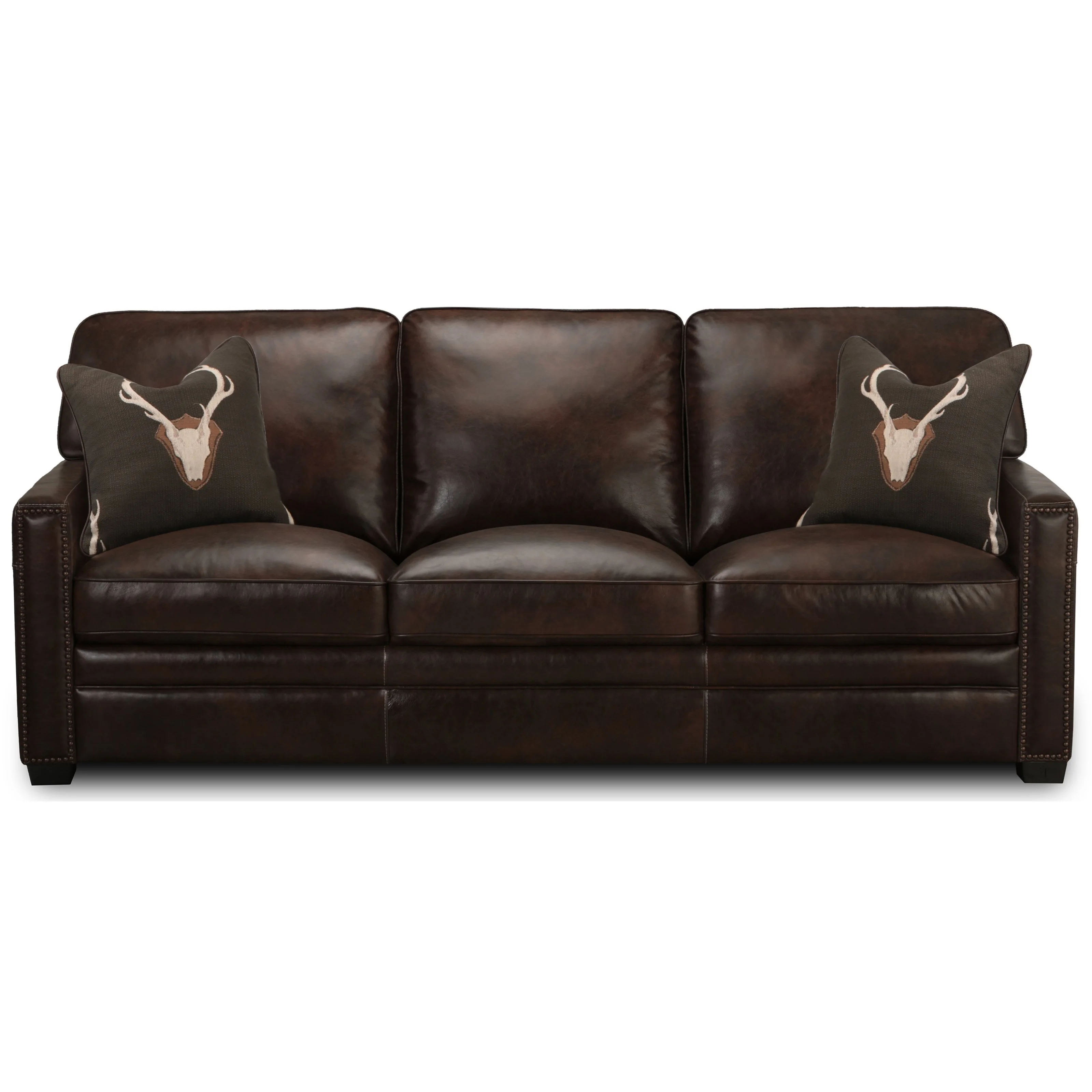 Simon Li J452 J45203004PL0A01 Leather Sofa with Nailheads Brown
