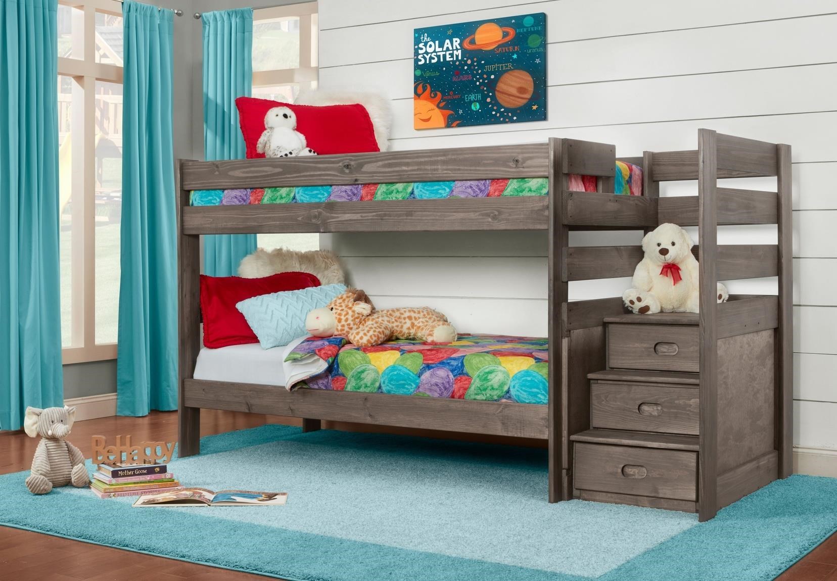 Simply Bunk Beds Emmett 2087R 2087ST Twin over Twin Bunkbed with Staircase Royal Furniture Bunk Beds