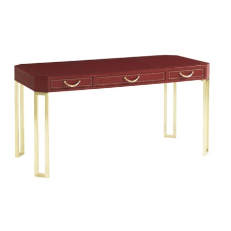 Mandarin Red Writing Desk in Red Leather with Gold Tooling