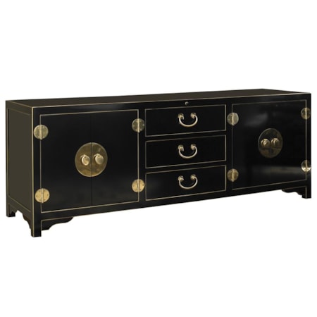 Black Pacifica TV Console Media Unit with Polished Brass Hardware