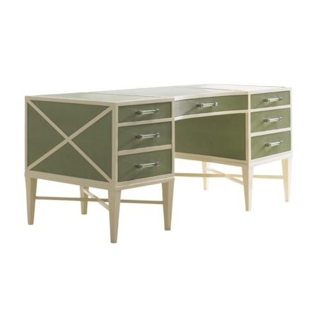 Sea Mist Writing Desk with Green Faux Shagreen