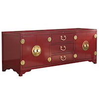 Red Pacifica TV Console Media Unit with Polished Brass Hardware