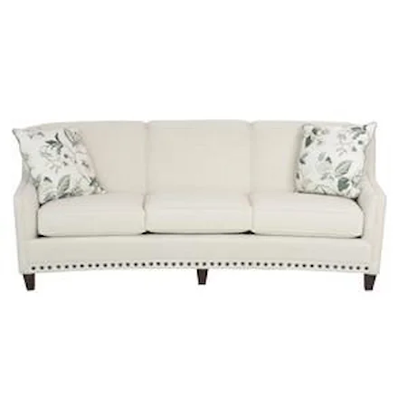 Slightly Curved Sofa with Sloping Track Arms and Nail Head Trim