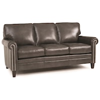 Traditional Mid-Size Sofa with Rolled Panel Arms and Nailhead Trim