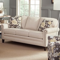 Traditional Mid-Size Sofa with Rolled Panel Arms and Nailhead Trim