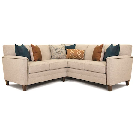 Customizable 2-Piece Sectional with Art Deco Arms, Tapered Legs and Pullover Back