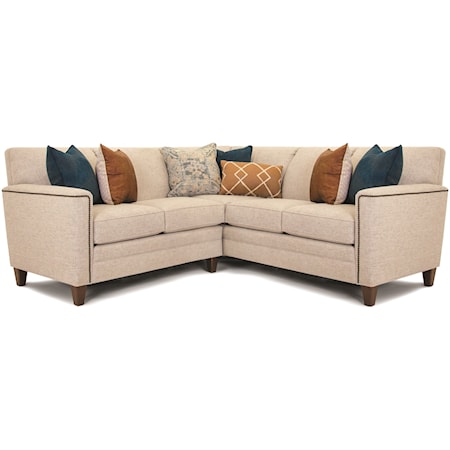 Customizable 2-Piece Sectional with Art Deco Arms, Tapered Legs and Pullover Back