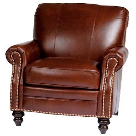 Transitional Accent Chair with Rolled Armrests & Turned Legs