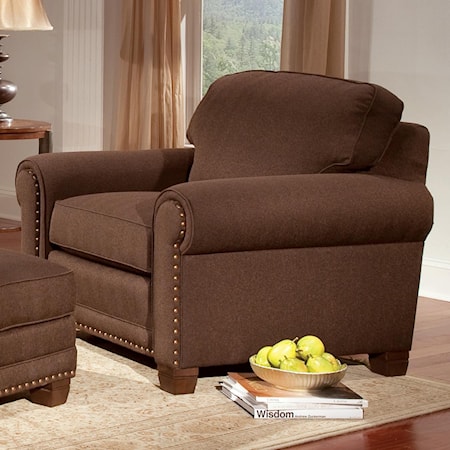 Traditional Accent Chair with Rolled Armrests & Nail-Head Trim