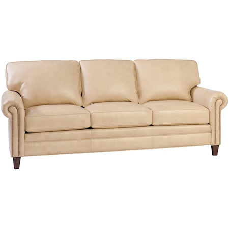 Transitional Stationary Sofa with Rolled Arms and Nail-Head Trim