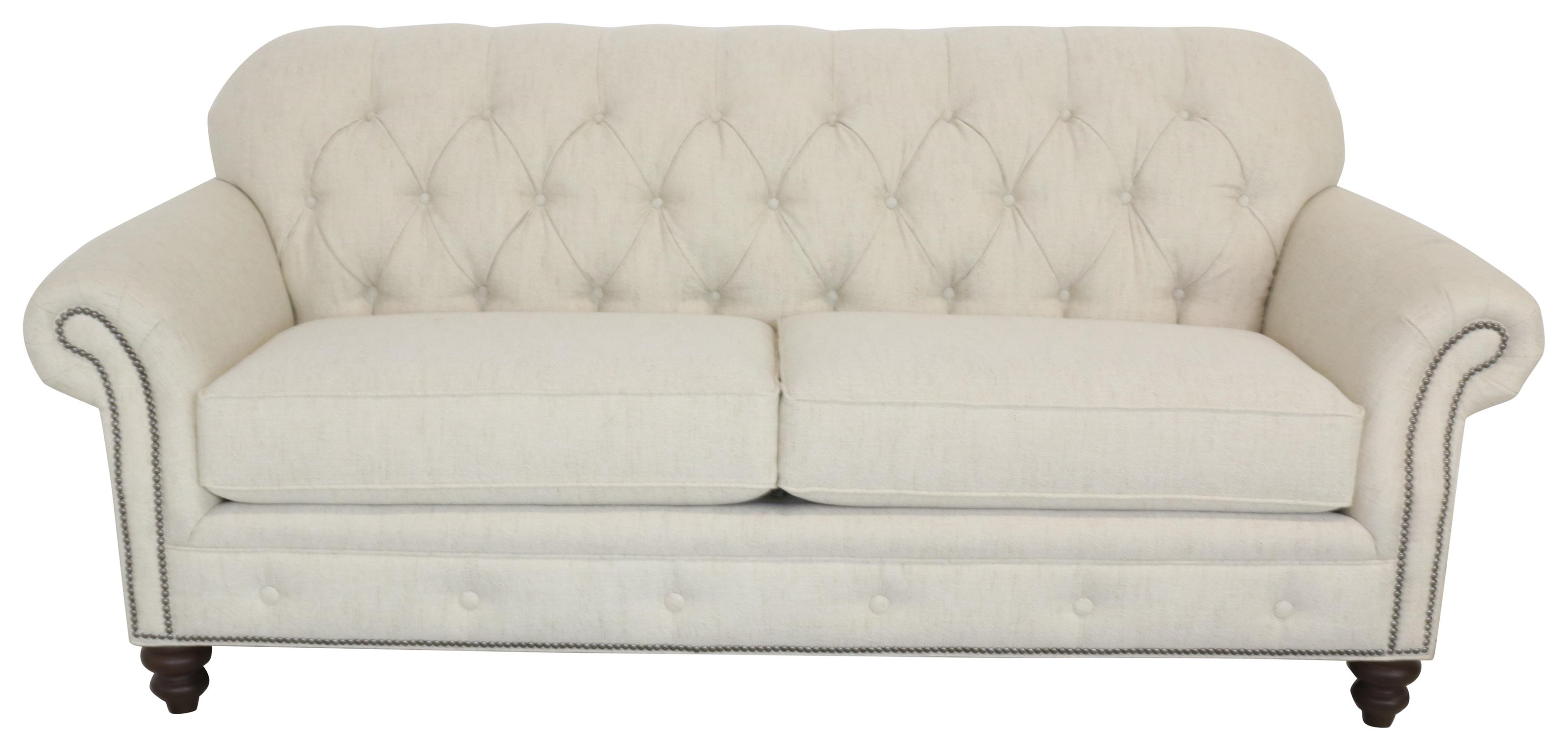 Grey tufted couch with nailhead discount trim