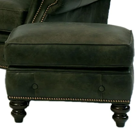 Traditional Ottoman with Buttom Trim and Turned Feet