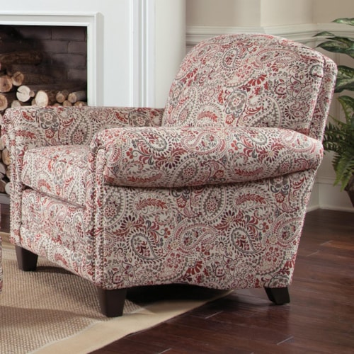 Stationary Upholstered Chair with Rolled Arms and Tapered Wood Block Legs