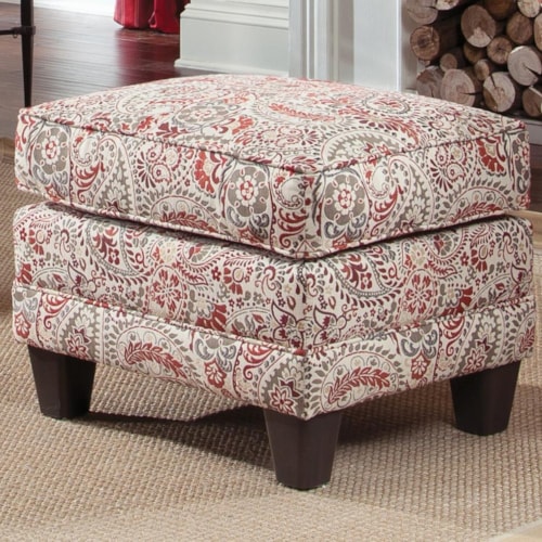 Upholstered Ottoman with Tapered Wood Block Legs
