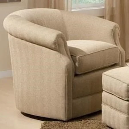 Traditional Swivel Chair with Barrel Back and Rolled Scooped Arms