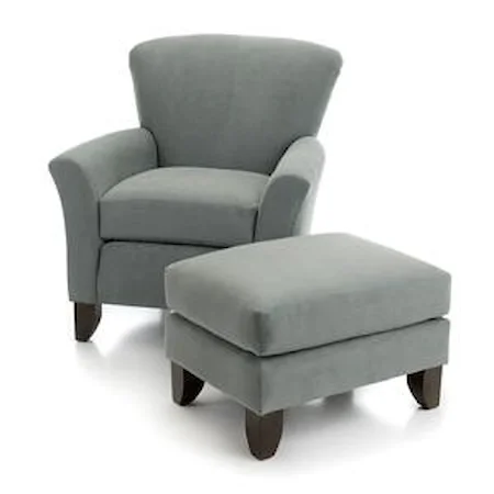 Upholstered Chair & Ottoman w/ Tapered Legs
