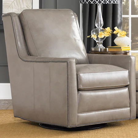 Transitional Swivel Chair with Nailhead Trim