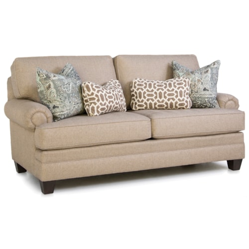 Customizable Mid-Size Sofa with Panel Rolled Arms, Tapered Feet and Loose Pillow Back
