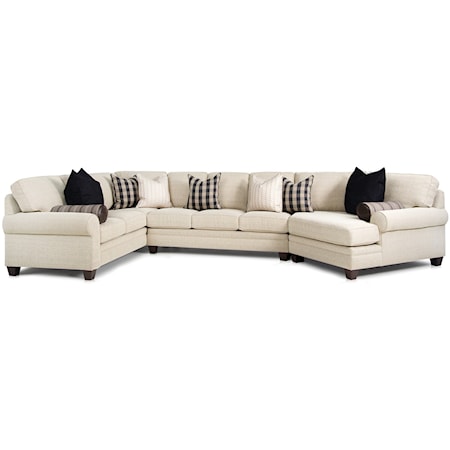 Customizable Sectional with Sock Rolled Arms, Tapered Feet and Semi-Attached Cushions