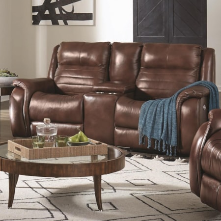 Contemporary Console Power Headrest Loveseat with USB Port and Cupholders