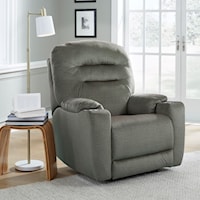 Casual Rocker Recliner with Dual Cup Holders and Pillow Arms