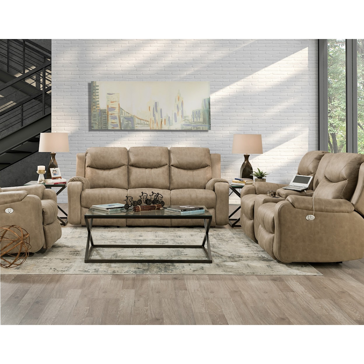 Southern Motion Marvel Double Reclining Sofa with Power Headrests