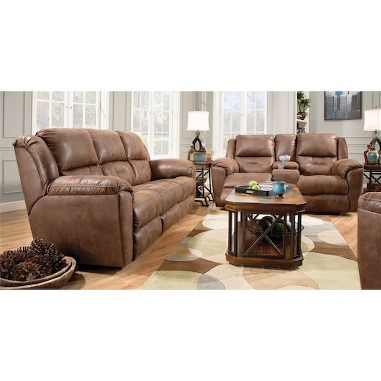 Design2Recline Pandora Double Recl. Console Sofa w/ Power Headrest