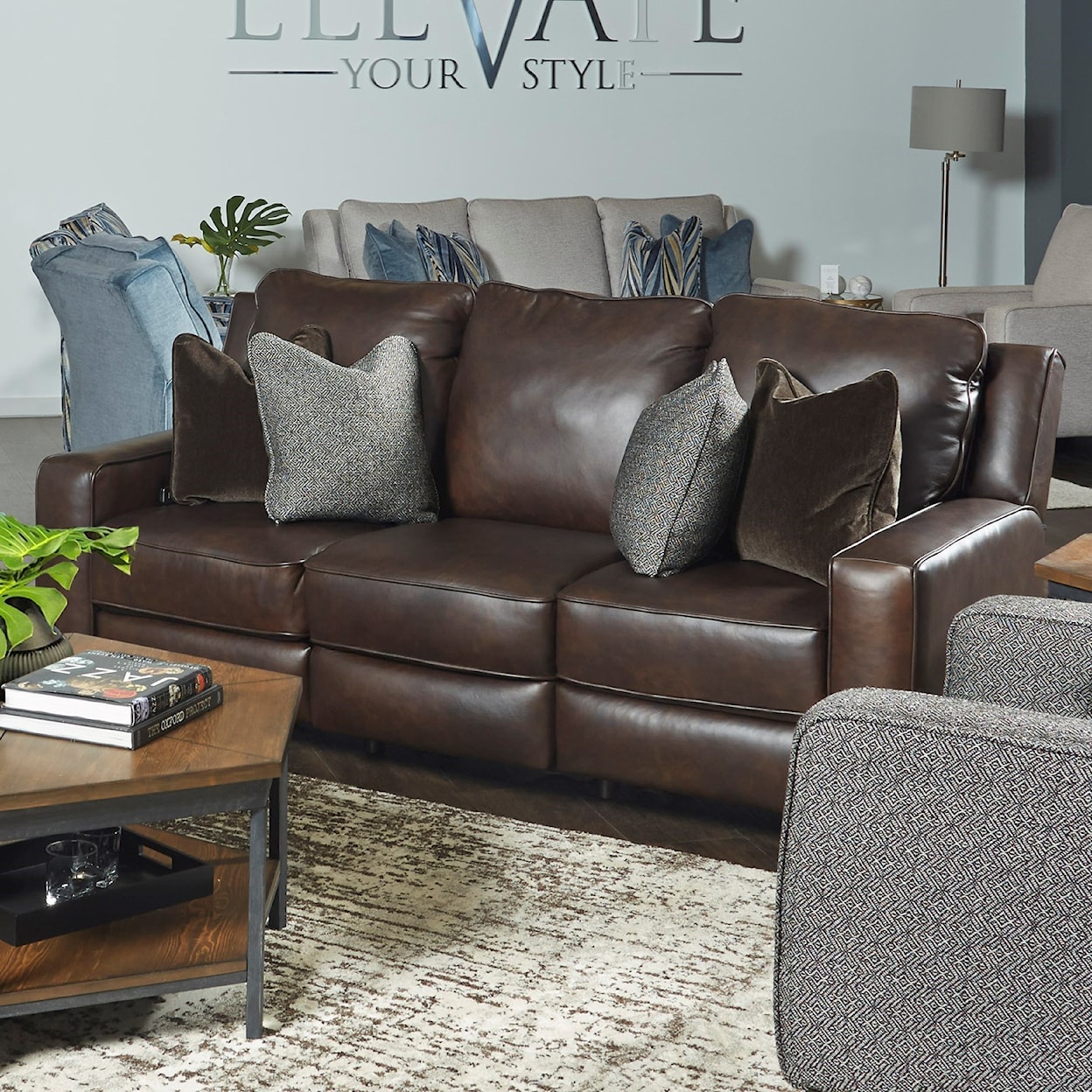 Powell's Motion West End Double Reclining Power Sofa with Pillows