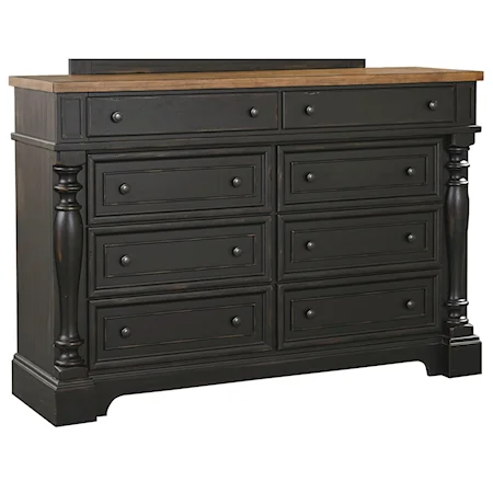 Traditional 8 Drawer Dresser in Two Tone Finish