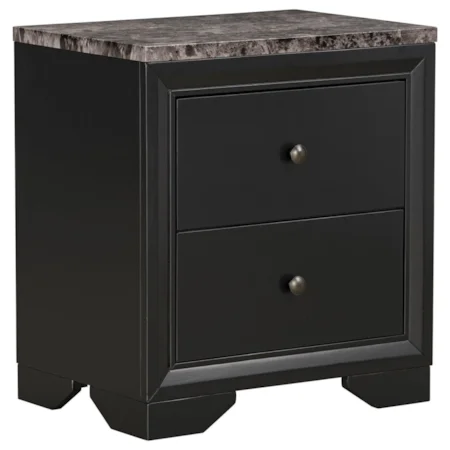 Contemporary Nightstand with 2 Drawers and Faux Marble Top
