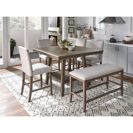 Transitional Counter Height Dining Set with Bench