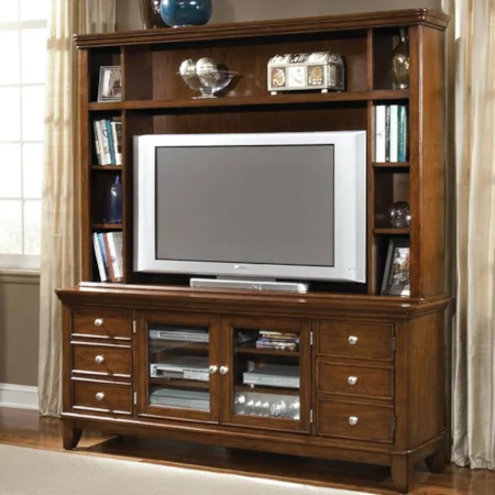 TV Console with Bookshelves and Drawer Storage
