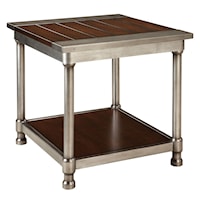 Contemporary Single Shelf End Table with Plank-Style Wood Top and Metal Cylindrical Legs