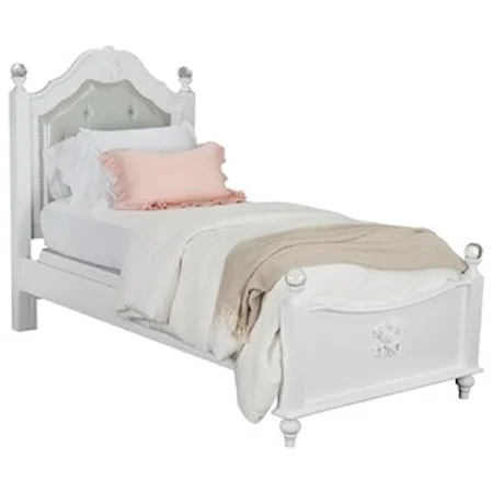 Twin Poster Bed with Upholstered Headboard