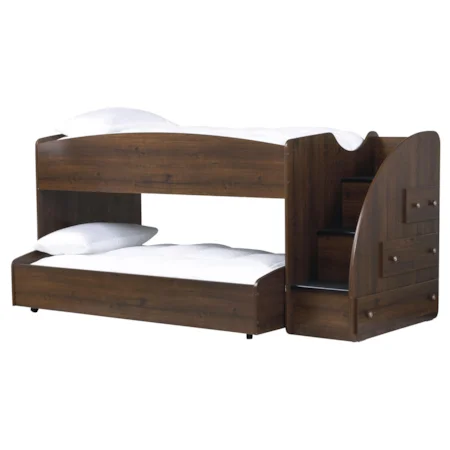 Mid-Height Loft Bed with Trundle & Right Facing Storage Stairs