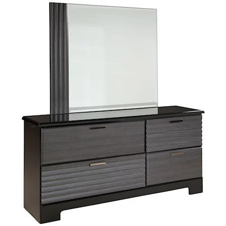 Dresser with 4 Drawers and Mirror with Slat Detail