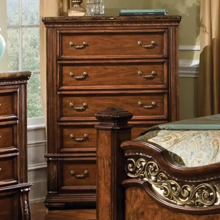 Traditional 5 Drawer Chest with Faux Marble Top