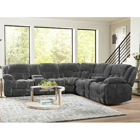 Casual Seven Piece Reclining Sectional Sofa with Four Cupholders