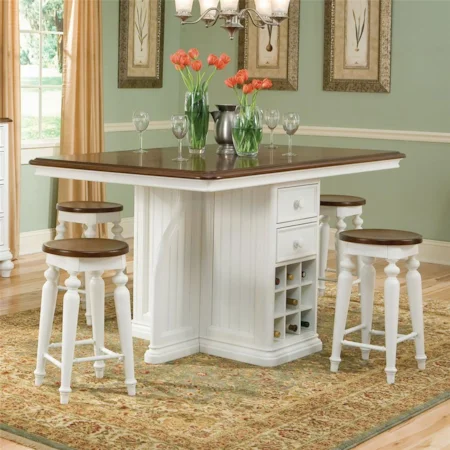 Counter Height Table with Built In Wine Storage and 4 Stools Dining Set