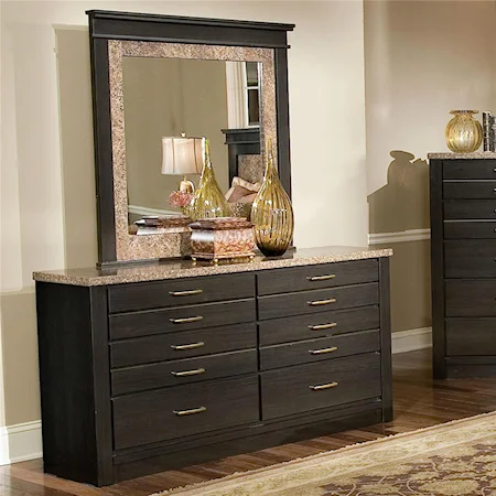 Dresser with 6 Drawers and Panel Mirror Combination