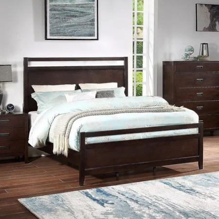 Contemporary Queen Panel Bed with Single Slat Headboard and Footboard