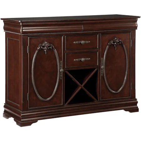 Traditional Server with Two Felt Lined Drawers and Wine Rack